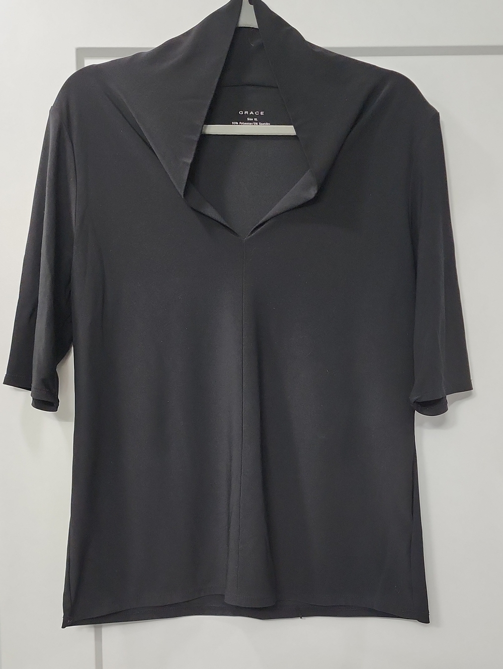 Grace Black V-Neck Draped Collar Tunic Top